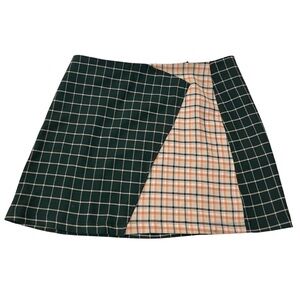 Urban Outfitters Women Green Orange Cream Plaid Check Mini Skirt Sz Sm Academia